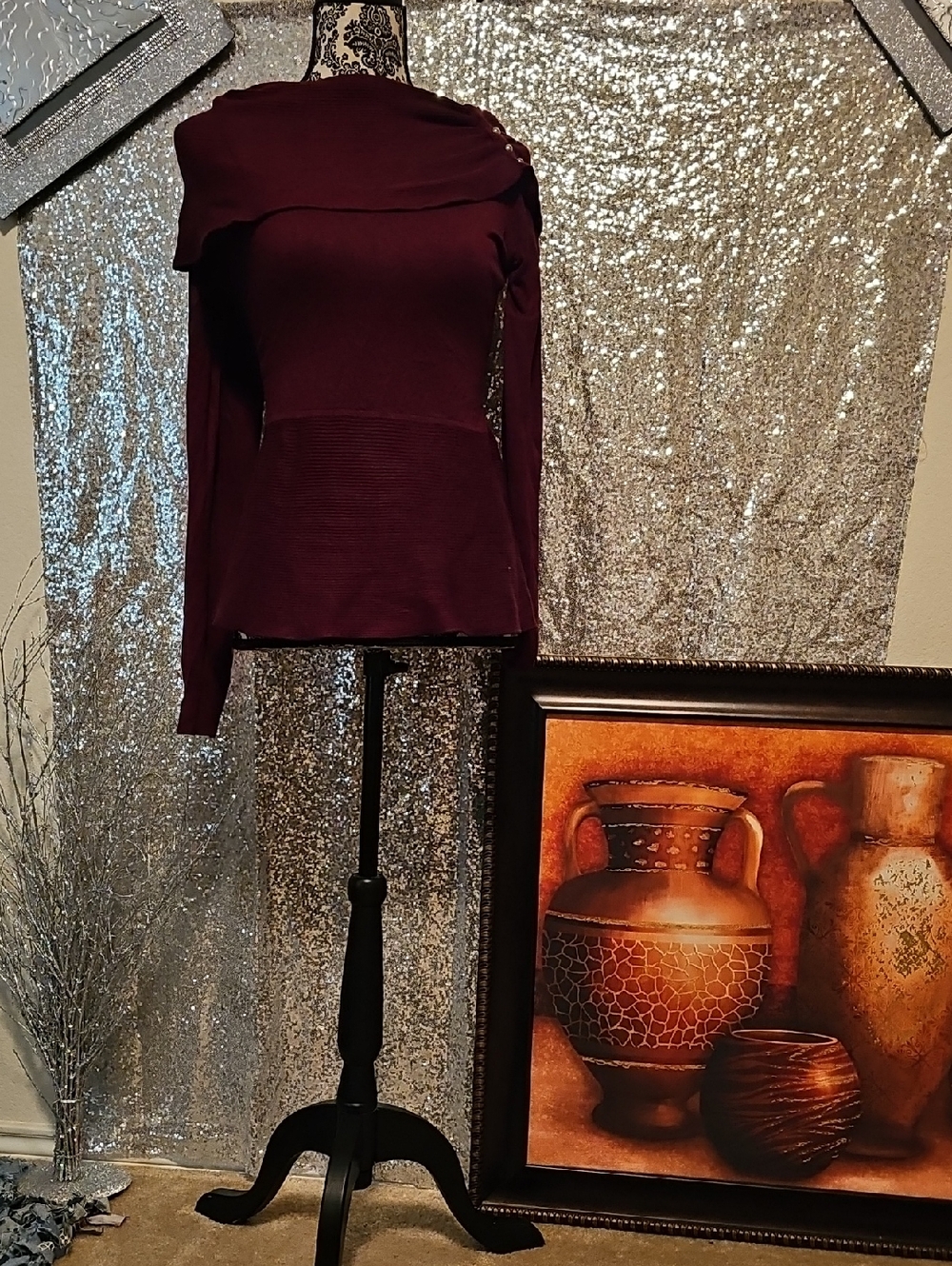 Cato Plum Ribbed Off-Shoulder Sweater Large (14)